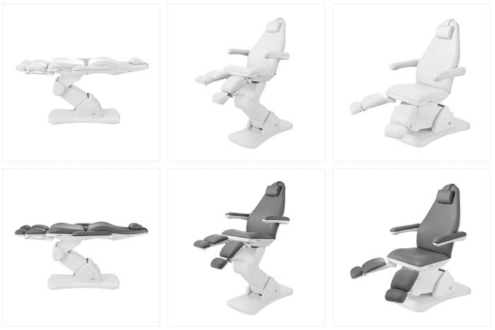 Différentes positions et coloris fauteuil de podologie Weelko Cubo